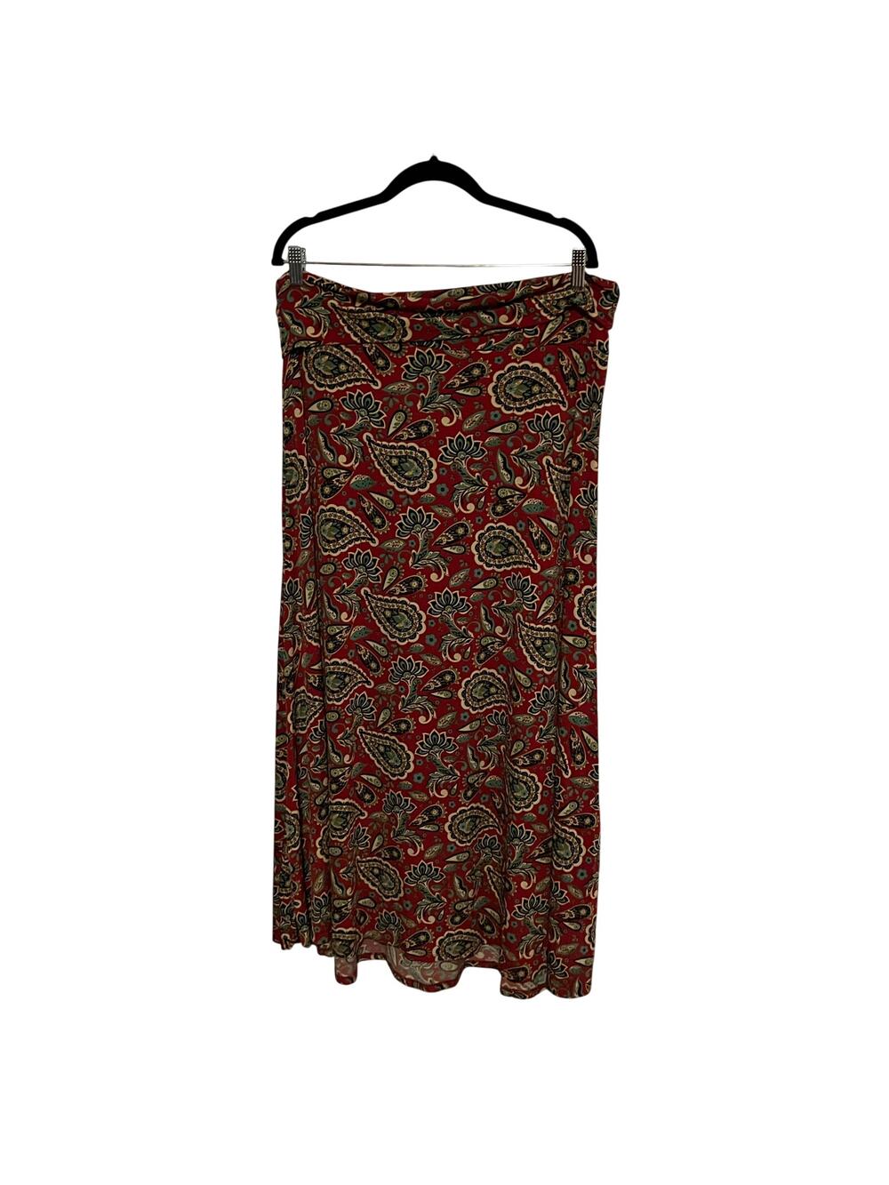 Lularoe XL Paisley Midi Skirt – Red Boho Floral Stretch Pull-On Skirt